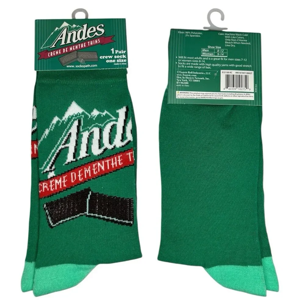 1x Andes Mints Novelty Crew Socks Adult Set One Size